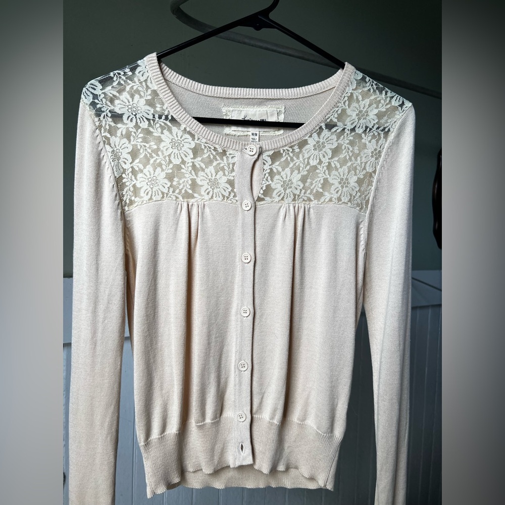 Y2K Lace Panel Vintage Style Cream Cardigan sweater, new with tags, S / M